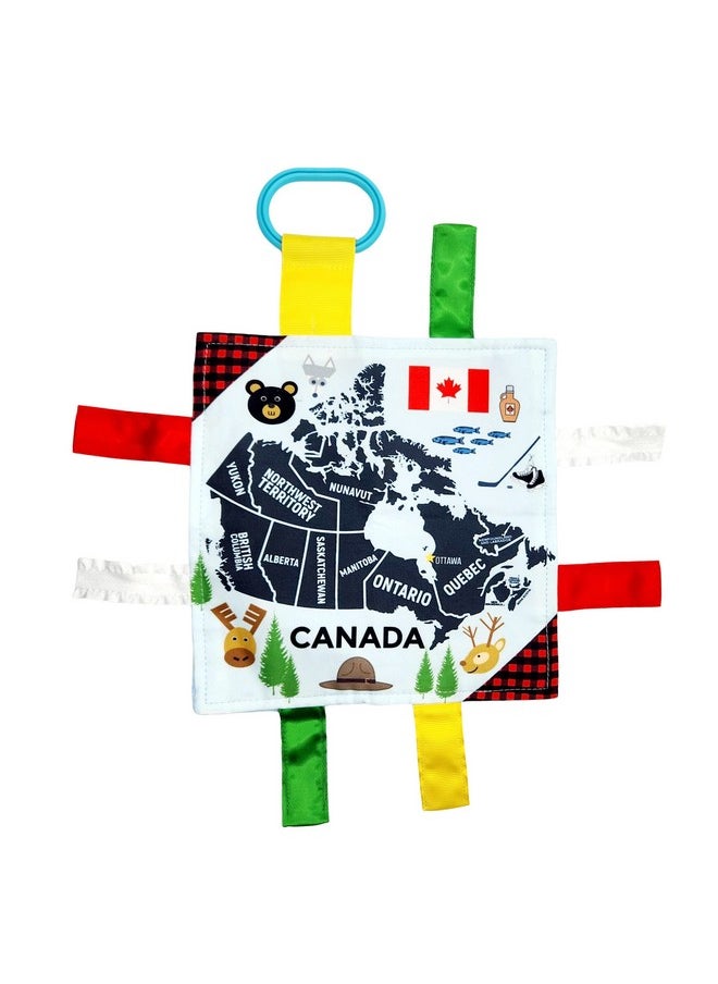 The Learning Lovey Baby Jack & Co 8X8” Learning Lovey Canada Tag Toys For Babies Baby Crinkle Toys Crinkle Toys For Baby Soft & Safe Learn Canada Facts Ideal Baby Toy & Gift Bpa Free W Stroller Clip  - Image 1