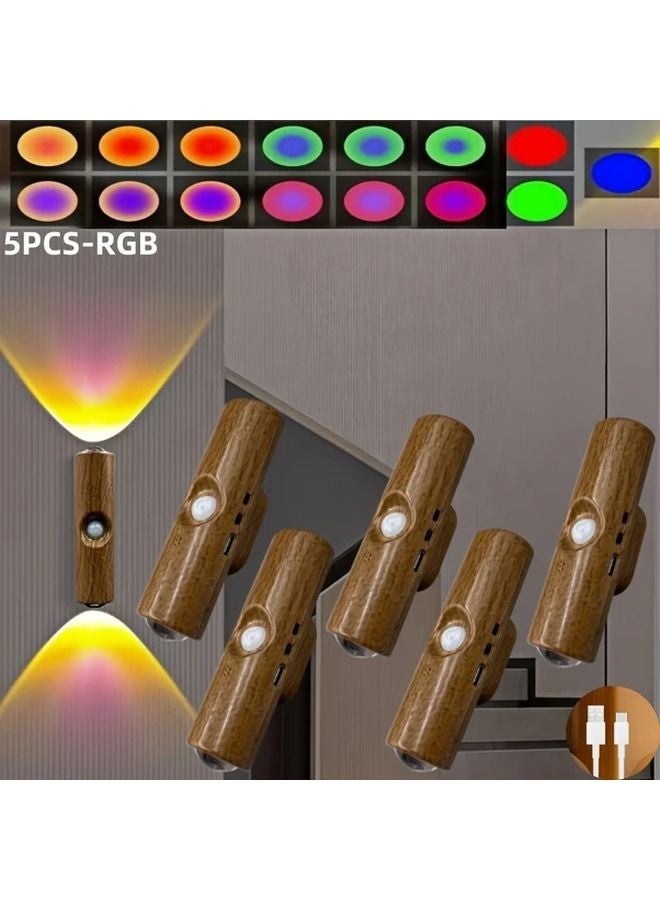 5pcs Mini Smart Sensor Wall Light RGB Gradient USB Rechargeable LED Night Lamp - Image 1