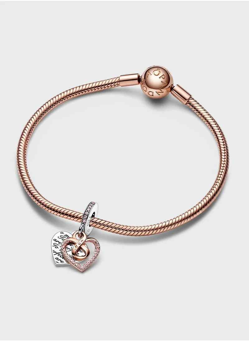 PANDORA 14K Rose Gold Plated Heart Sterling Silver Charm Bracelet