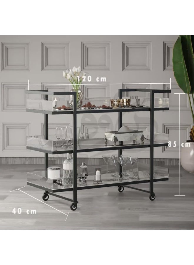 Horoof Market Luxury Iron Buffet Trolley with Transparent Plexiglass Shelves – 3-Tier Serving Cart for Food & Beverage Display  - Image 2
