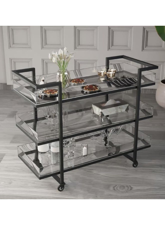 Horoof Market Luxury Iron Buffet Trolley with Transparent Plexiglass Shelves – 3-Tier Serving Cart for Food & Beverage Display  - Image 1