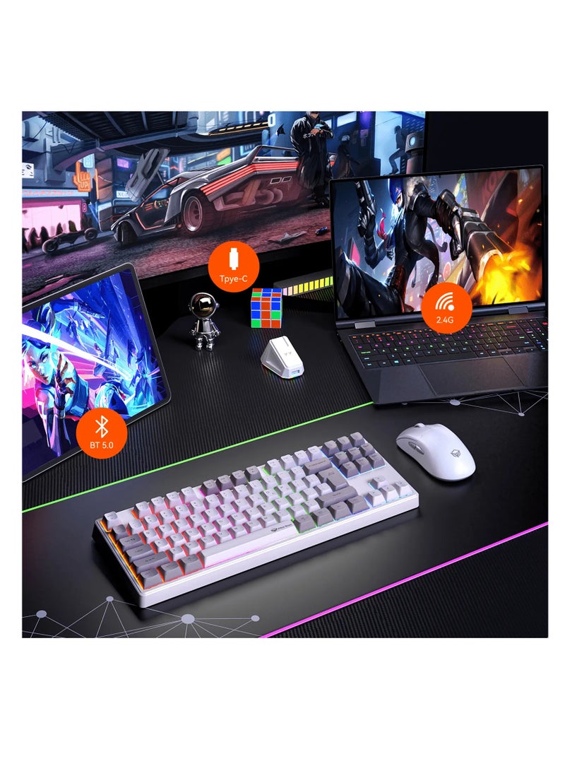 Meetion لوحة مفاتيح الألعاب ميتيون MK14 TKL ثلاثية الوضعية لاسلكية/بلوتوث/سلكية قابلة للتبديل الساخن 87 مفتاح RGB LED ضوء ميكانيكي - Image 4