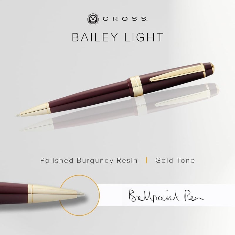 Cross Bailey Light Polished Burgundy Resin and Gold Tone Ballpoint Pen - Image 2