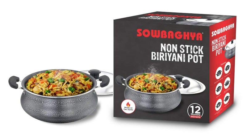 SOWBAGHYA Aluminium Nonstick Biriyani Pot With Lid, 2 liter (Black) Handi | Patila | Bhagona | Tapeli with LID | Multipurpose Aluminium Cooking Utensils for Kitchen | Dishwasher Safe - Image 5