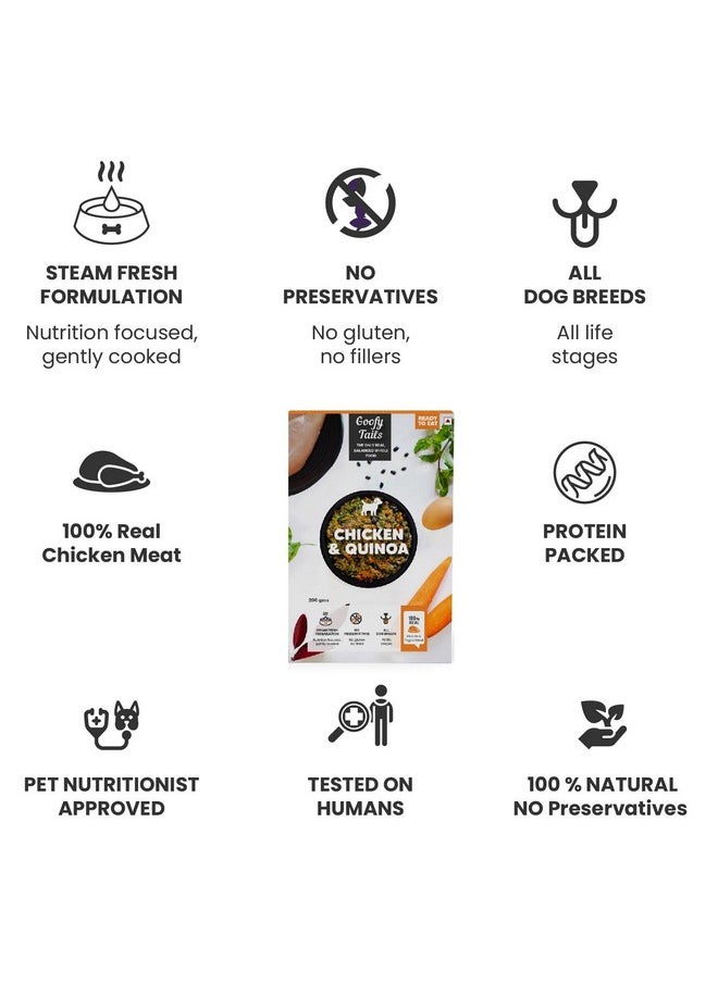 جووفى تريلز - طعام الكلاب الرطب Goofy Tails Chicken & Quinoa 600 جرام (200 جرام × 3 عبوات)، صحي، درجة بشرية، خالٍ من المواد الحافظة، خالٍ من الجلوتين، طعام غير نباتي للكلاب، طعام متوازن للكلاب، معزز للنكهة وغطاء للطعام - Image 1