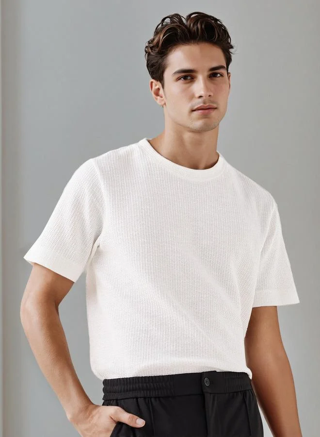 Iconic Iconic Men Regular Fit Crew Neck Short Sleeves Honeycomb Textured T-shirt