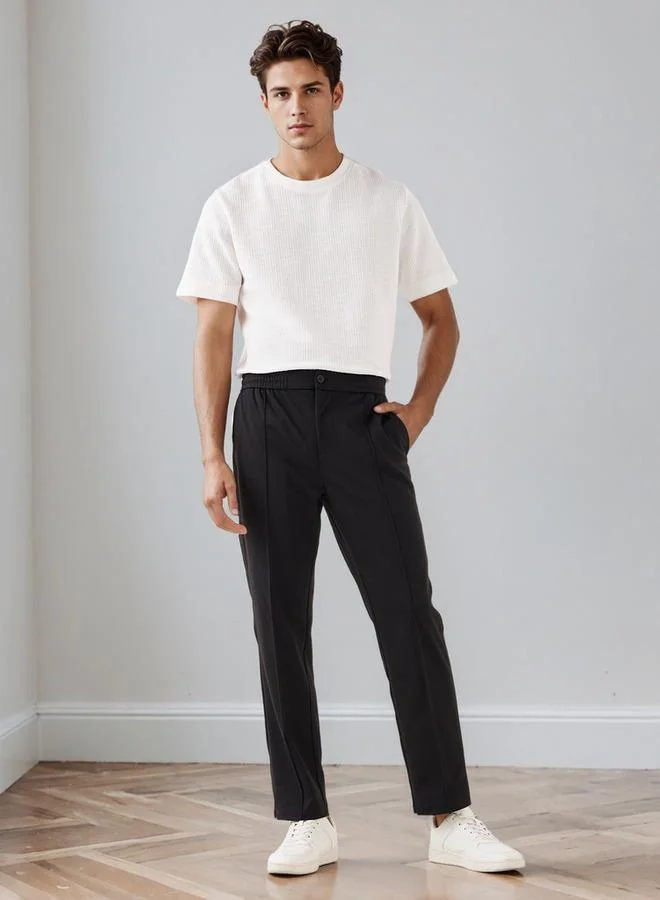 Iconic Iconic Men Regular Fit Crew Neck Short Sleeves Honeycomb Textured T-shirt