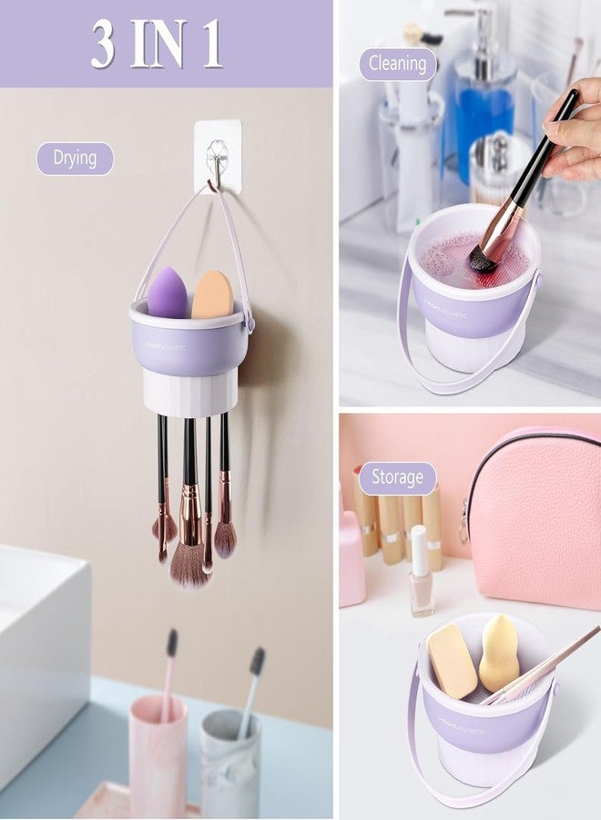 Simxen وعاء تنظيف فرش المكياج SIMXEN 3 في 1 مع حصيرة تنظيف فرش المكياج السيليكونية وأداة تجفيف الفرش وحامل تخزين فرش المكياج مع مقبض قابل للإزالة للتخزين والتنظيف الجاف للفرش - Image 3