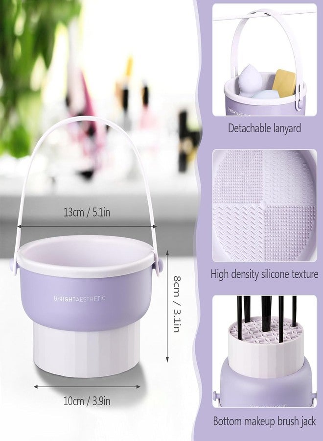 Simxen وعاء تنظيف فرش المكياج SIMXEN 3 في 1 مع حصيرة تنظيف فرش المكياج السيليكونية وأداة تجفيف الفرش وحامل تخزين فرش المكياج مع مقبض قابل للإزالة للتخزين والتنظيف الجاف للفرش - Image 2
