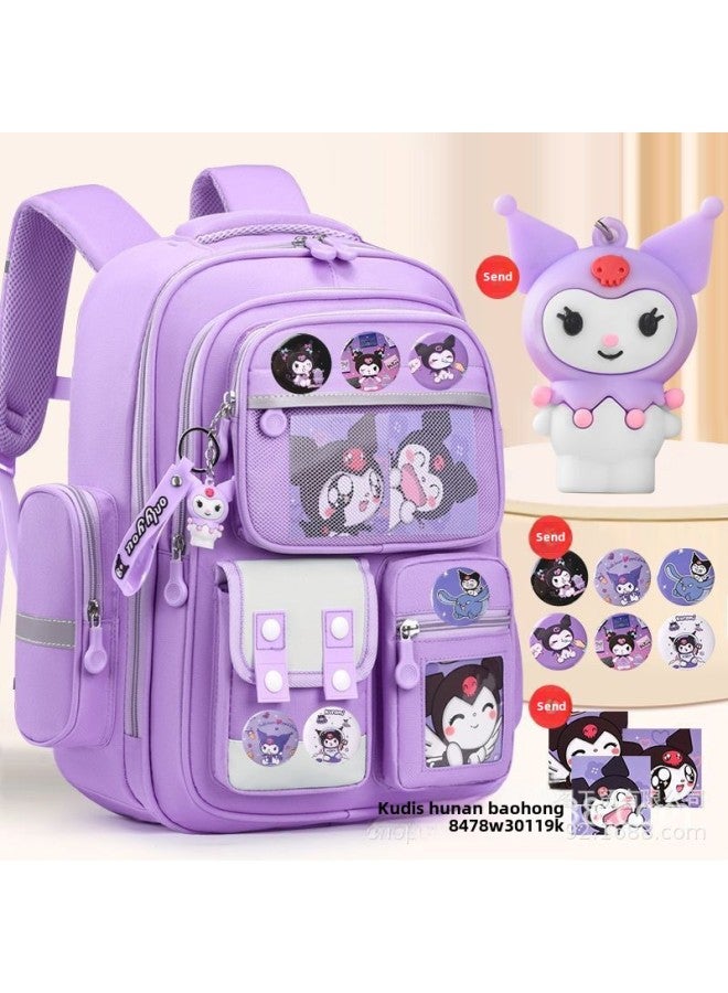 Student Spine Bag Large Capacity Children's Shoulder Bag Direct 3-6 Grade Huoying Bag-Color:Purple + Three Cards-Size:Large  - Image 4