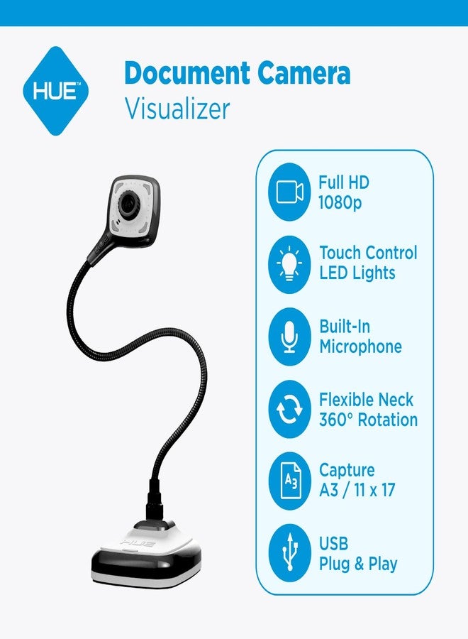 HUE HD Pro Flexible USB 11x17 Document Camera and Classroom Visualizer for Teachers: Built-in Microphone/Lights, Windows, macOS, Chromebook Compatibility (Black Camera) - Image 2