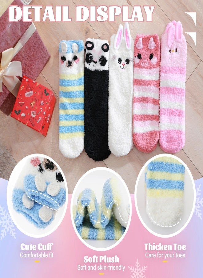 ANTSANG Women Fuzzy Socks Teen Girls Slipper Cozy Winter Fluffy Comfy and Warm Cabin Home Fleece Socks(Animal Stripes) - Image 4