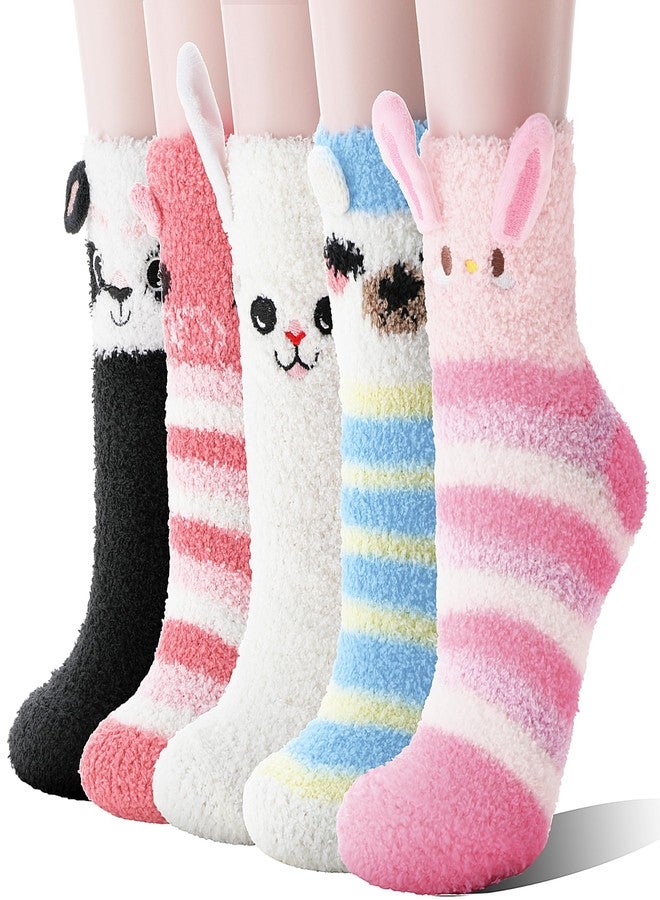 ANTSANG Women Fuzzy Socks Teen Girls Slipper Cozy Winter Fluffy Comfy and Warm Cabin Home Fleece Socks(Animal Stripes) - Image 1