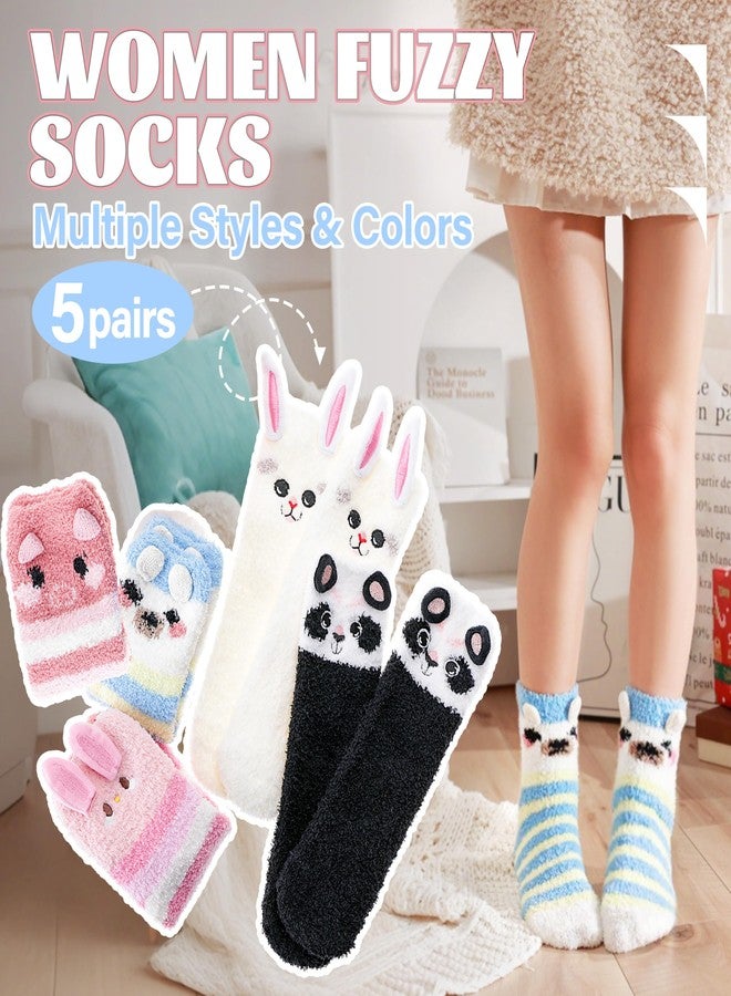 ANTSANG Women Fuzzy Socks Teen Girls Slipper Cozy Winter Fluffy Comfy and Warm Cabin Home Fleece Socks(Animal Stripes) - Image 2