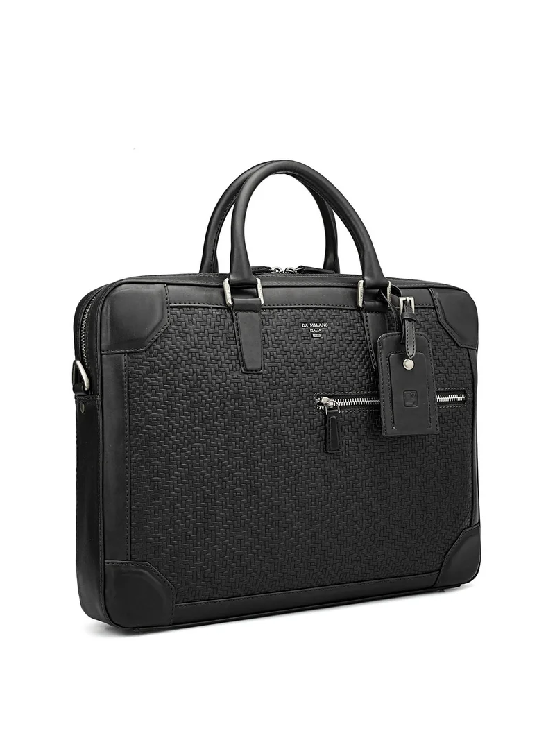 دا ميلانو حقيبة لاب توب جلد طبيعي أسود من دا ميلانو