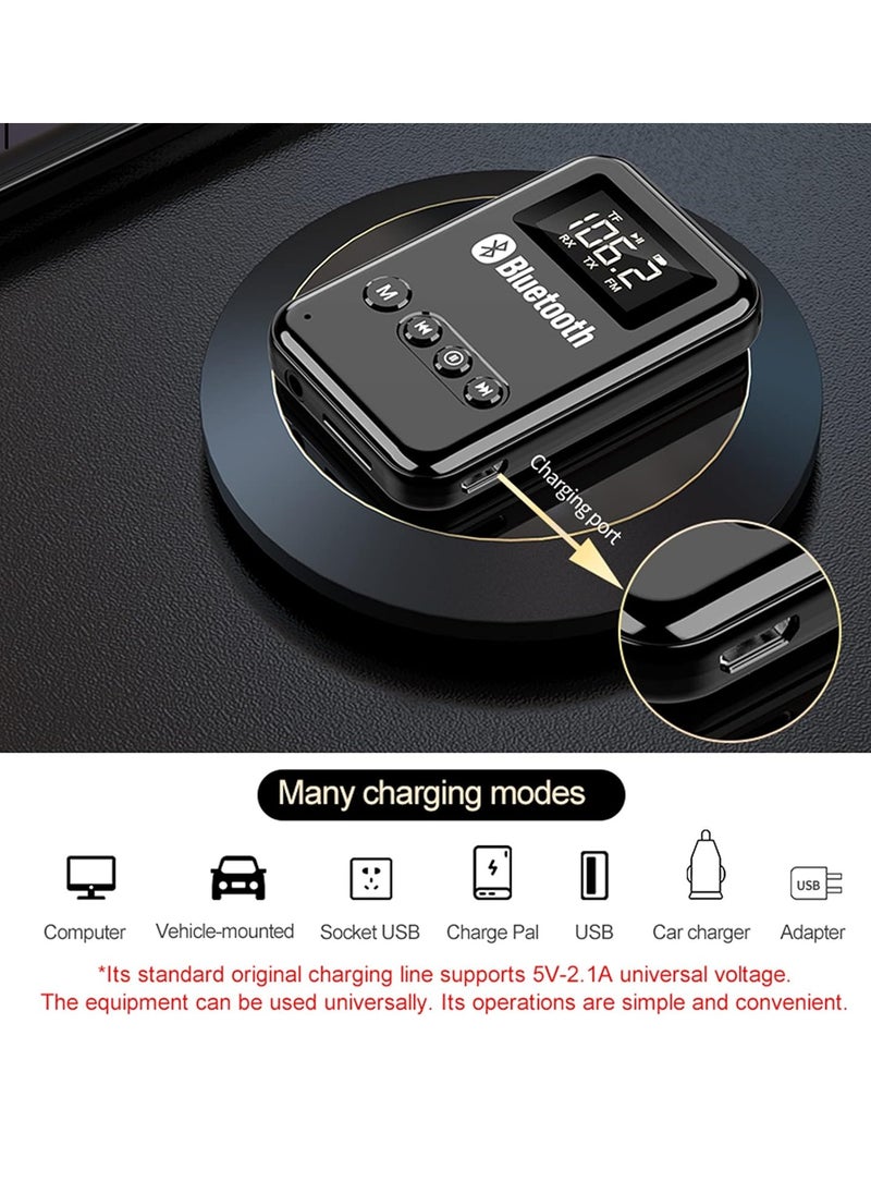 Bluetooth 5.0 Transmitter Receiver, 2 in 1 Bluetooth Wireless Audio Adapter, with LED Display, for TV/PC/Wired Speaker/Headphones/Car Hands-Free Calling