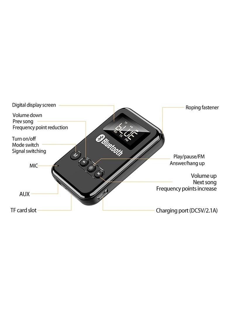 Bluetooth 5.0 Transmitter Receiver, 2 in 1 Bluetooth Wireless Audio Adapter, with LED Display, for TV/PC/Wired Speaker/Headphones/Car Hands-Free Calling