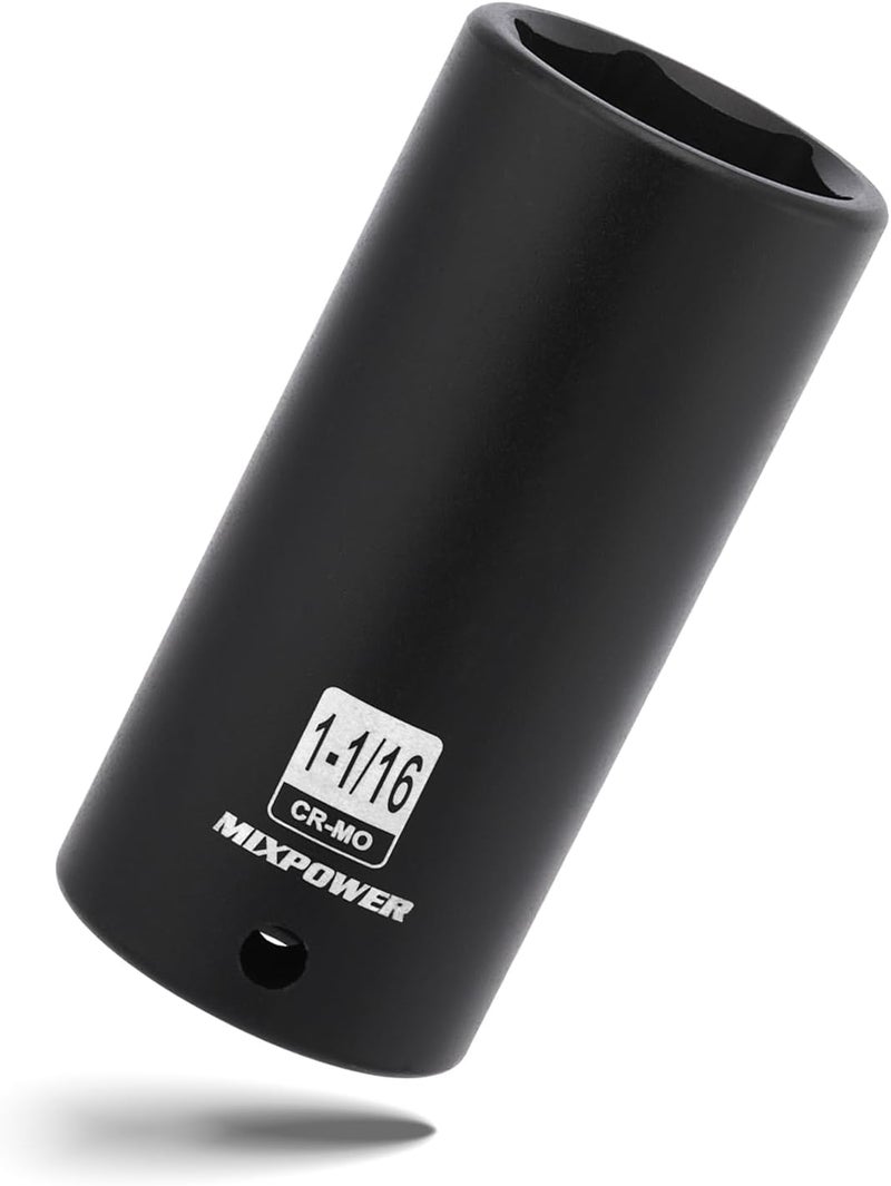 MIXPOWER 1/2" Drive Deep Impact Socket, CR-MO, 1-1/16", 6 Point, Radius Corner Design, Axle Nut Impact Grade Socket for Easy Removal - Image 1