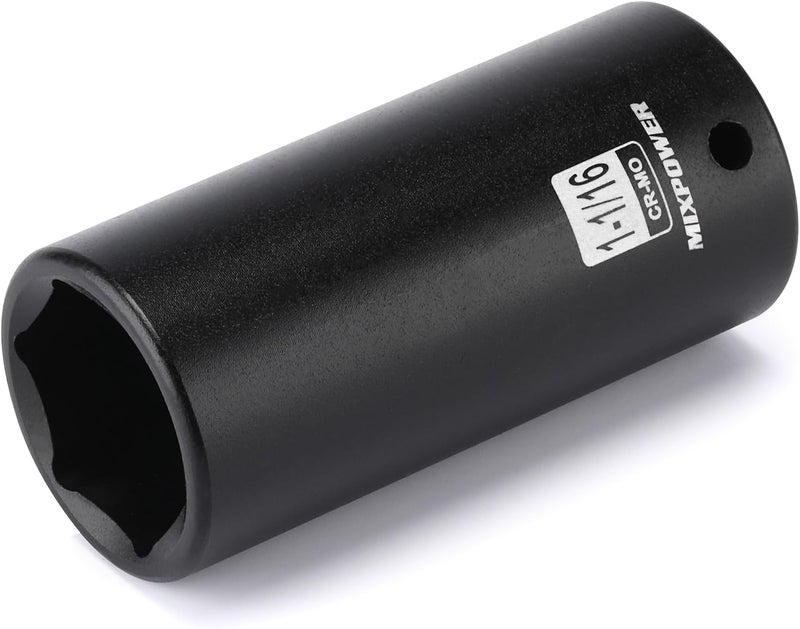 MIXPOWER 1/2" Drive Deep Impact Socket, CR-MO, 1-1/16", 6 Point, Radius Corner Design, Axle Nut Impact Grade Socket for Easy Removal - Image 2