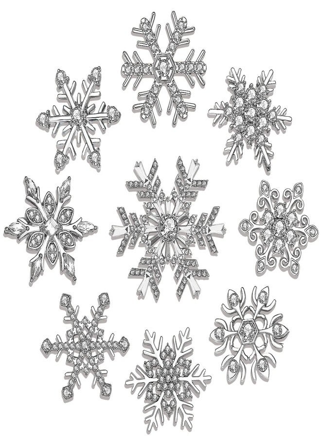 CEALXHENY 9PCS Christmas Snowflake Brooches Winter Holiday Rhinestone Snowflake Brooch Pins Set for Women Men Family Christmas New Year Gifts (Silver) - Image 1