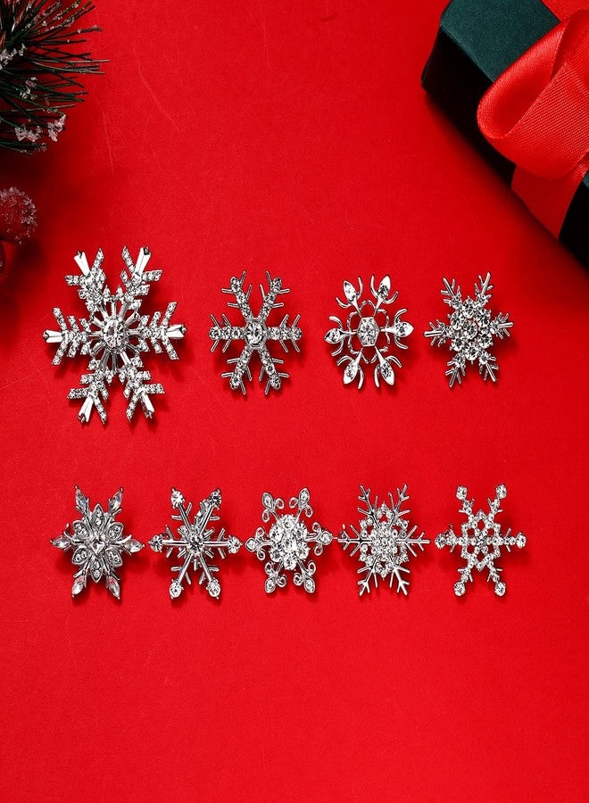 CEALXHENY 9PCS Christmas Snowflake Brooches Winter Holiday Rhinestone Snowflake Brooch Pins Set for Women Men Family Christmas New Year Gifts (Silver) - Image 5