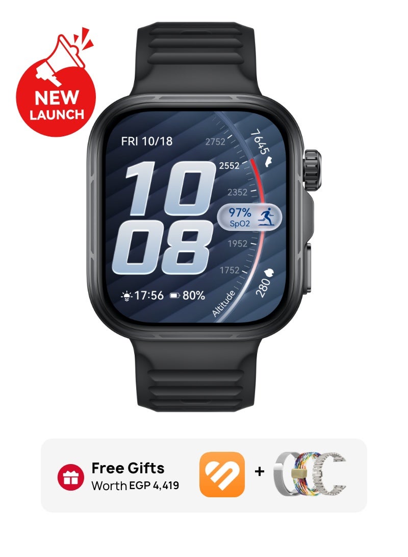 هواوي ساعة HUAWEI WATCH FIT 5 Pro الذكية، شاشة FullView بحجم 44.5 مم، متوافقة مع iOS و Android، عمر بطارية يصل إلى 10 أيام، رياضة الجولف، إدارة الصحة، مراقبة النوم والقلب، ECG، NFC، تمارين صغيرة، باللون الأسود مع حزام بديل مجاني 3 إناث - Image 1