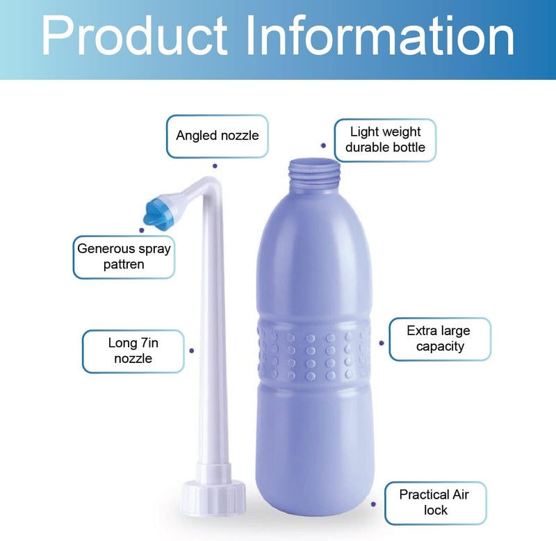 SHOWAY ECVV 650 ml Large Portable shattaf Bidet Bottle Handheld Travel Toilet shataf Hand Spray Seat Water-Blue - Image 3