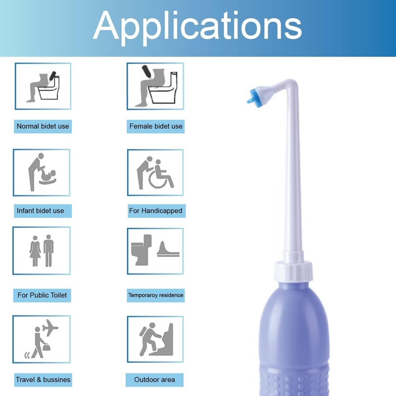 SHOWAY ECVV 650 ml Large Portable shattaf Bidet Bottle Handheld Travel Toilet shataf Hand Spray Seat Water-Blue - Image 4