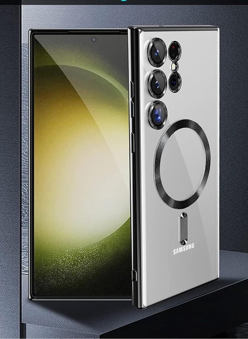 MIGOFAST Galaxy S24 Ultra Magnetic Case, Compatible with Mag-Safe Camera Lens Protection Anti-Scratch Galaxy S24 Ultra Case Cover Transparent Slim Thin Phone Case (Black/Clear) - Image 1