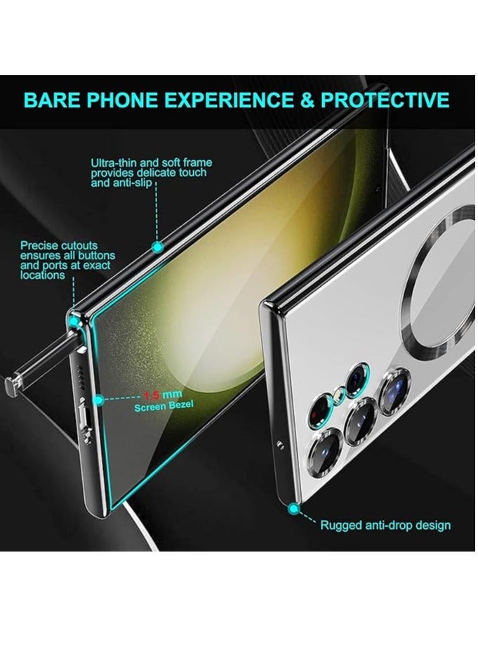 MIGOFAST Galaxy S24 Ultra Magnetic Case, Compatible with Mag-Safe Camera Lens Protection Anti-Scratch Galaxy S24 Ultra Case Cover Transparent Slim Thin Phone Case (Black/Clear) - Image 4