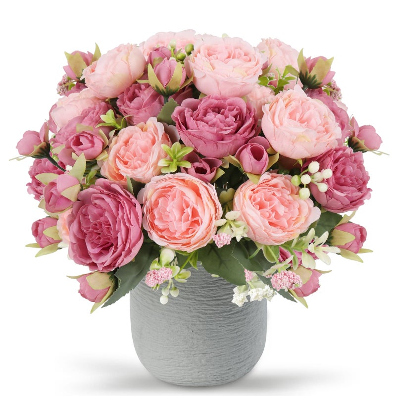 Pusuny Artificial Peonies Silk Flowers  Pink Faux Peony Bouquet 4 Bundles Florals Arrangements Decor for Farmhouse Home Boho Wedding Table Centerpiece  Fake Plastic Flower Bulk for Vase Decoration (Mix Pink) - Image 1