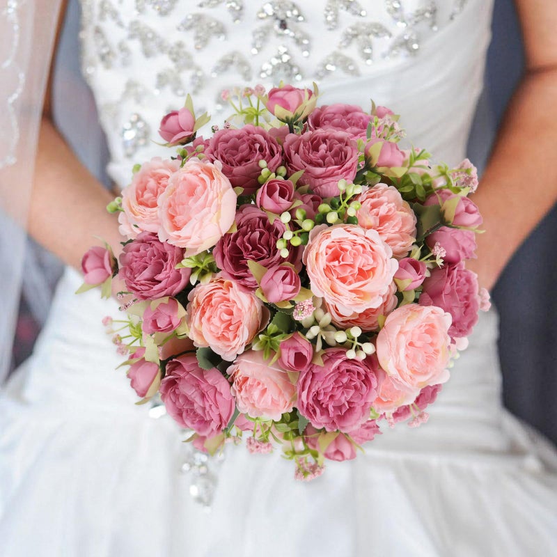 Pusuny Artificial Peonies Silk Flowers  Pink Faux Peony Bouquet 4 Bundles Florals Arrangements Decor for Farmhouse Home Boho Wedding Table Centerpiece  Fake Plastic Flower Bulk for Vase Decoration (Mix Pink) - Image 2