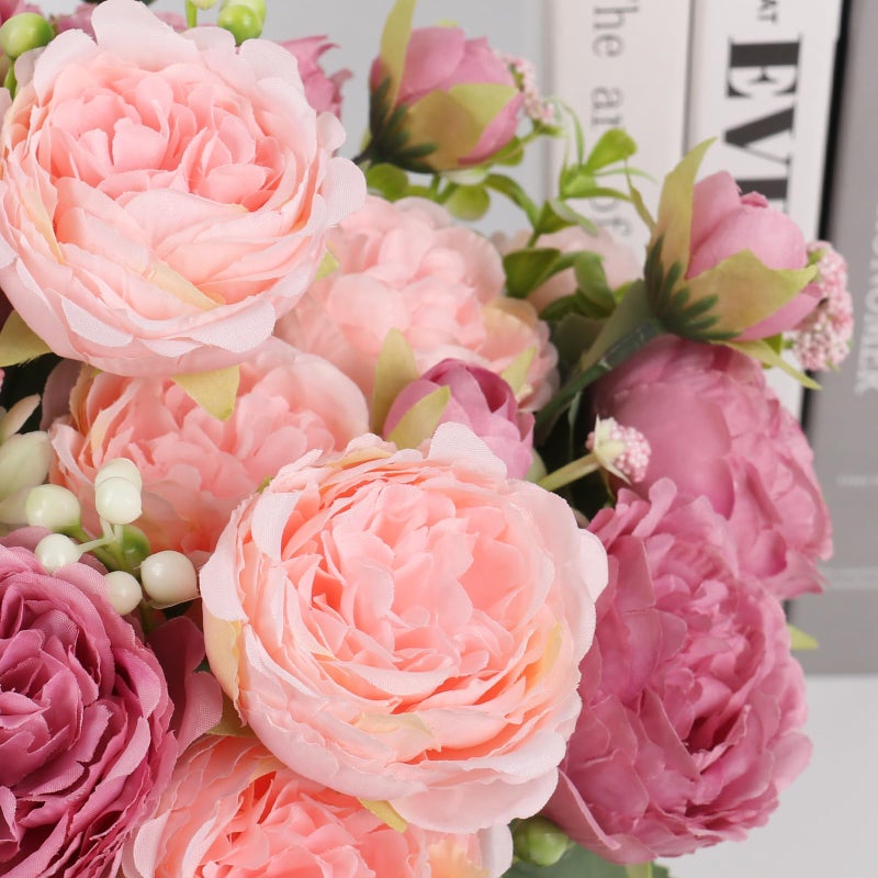 Pusuny Artificial Peonies Silk Flowers  Pink Faux Peony Bouquet 4 Bundles Florals Arrangements Decor for Farmhouse Home Boho Wedding Table Centerpiece  Fake Plastic Flower Bulk for Vase Decoration (Mix Pink) - Image 5