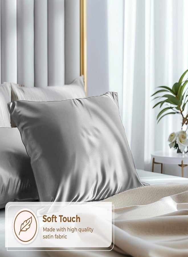 Pure Bedding طقم غطاء وسادة من الساتان من بيور بيدينج - مقاس كوين (20 بوصة × 30 بوصة، رمادي) - أغطية وسائد حريرية ناعمة على الشعر والبشرة - أغطية وسائد من الساتان بإغلاق ظرفي - ألياف دقيقة فاخرة فائقة النعومة - Image 3