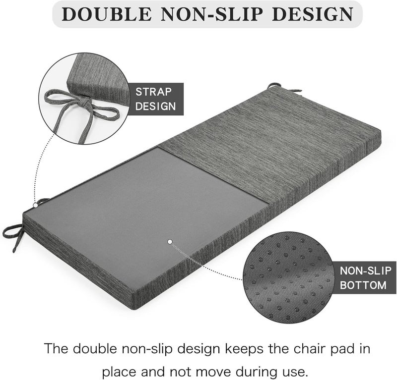 BAIBU 48 Inch Classic Solid Color Bench Cushion with Ties, Non-Slip Indoor Rectangle Bench Seat Cushion Standard Size Foam Pad with Machine Washable Cover - One Pad Only (Grey, 48x16x1.5 Inch) - Image 5