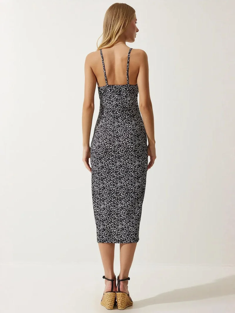السعادة في إسطنبول ISTANBUL Floral Ribbed Bodycon Midi Dress with Slit