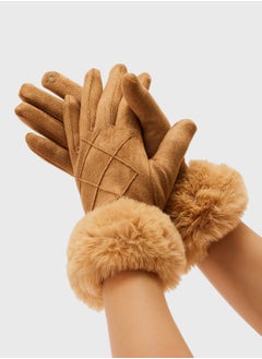 ELLA Faux Suede Fur Winter Gloves  - Image 1
