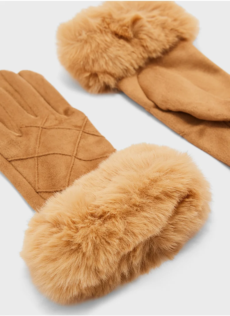 ايلا Faux Suede Fur Winter Gloves