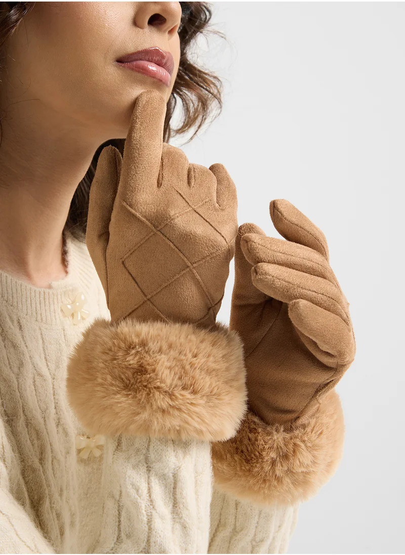 ايلا Faux Suede Fur Winter Gloves