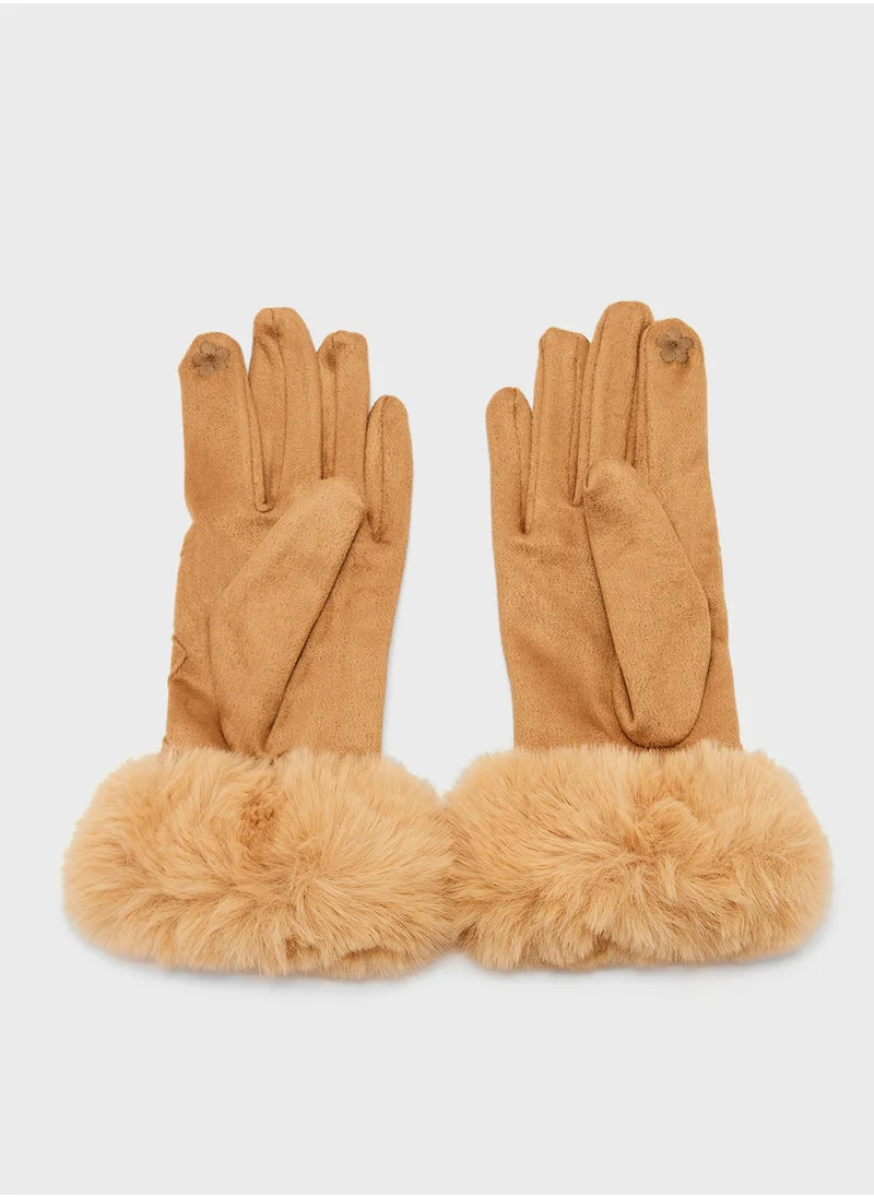 ايلا Faux Suede Fur Winter Gloves