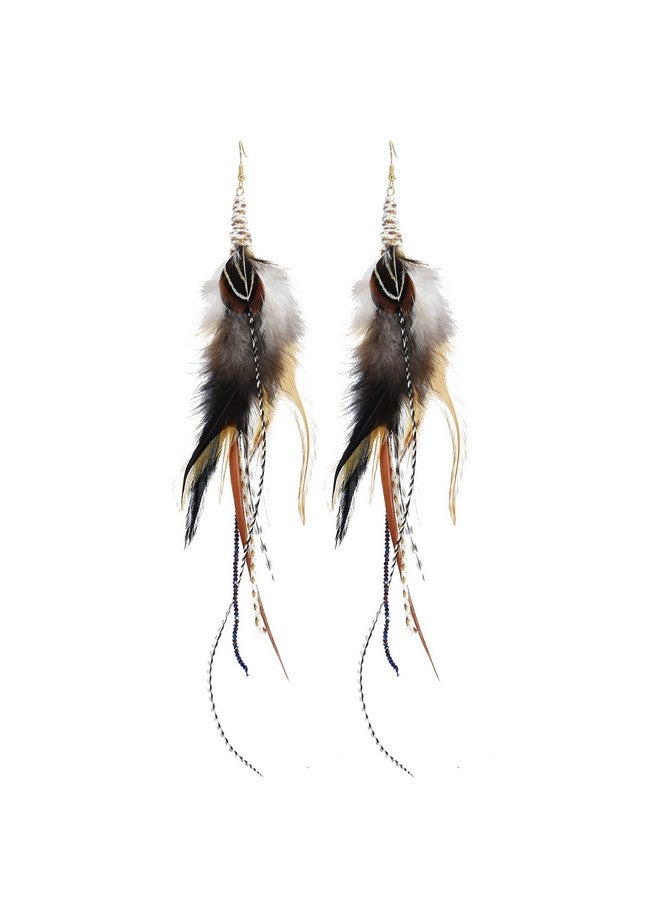 Idealway Punk Vintage Long Tassel Feather Beads Drop Wolf Tooth Pendant Earring Fish Hook Earrings (J) - Image 1