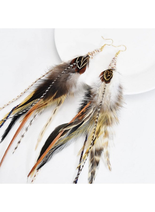 Idealway Punk Vintage Long Tassel Feather Beads Drop Wolf Tooth Pendant Earring Fish Hook Earrings (J) - Image 4