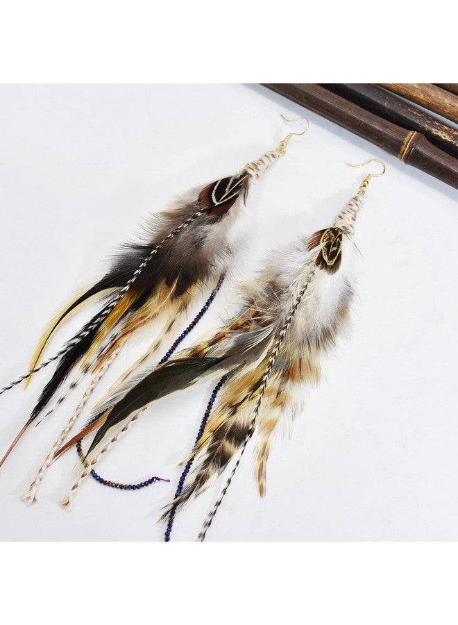 Idealway Punk Vintage Long Tassel Feather Beads Drop Wolf Tooth Pendant Earring Fish Hook Earrings (J) - Image 2