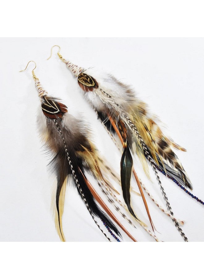 Idealway Punk Vintage Long Tassel Feather Beads Drop Wolf Tooth Pendant Earring Fish Hook Earrings (J) - Image 3
