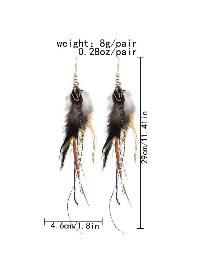 Idealway Punk Vintage Long Tassel Feather Beads Drop Wolf Tooth Pendant Earring Fish Hook Earrings (J) - Image 5