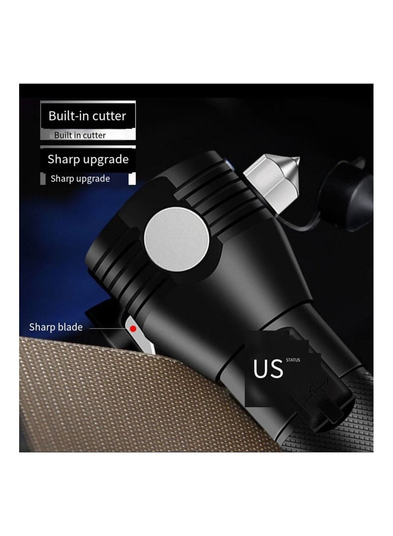 AMM Multi Function Car Safety Hammer Window Breaker Seatbelt Cutter USB Charging LED Flashlight Alarm Rescue Strobe SOS Beacon and Compass All in OneStay Safe - Image 4