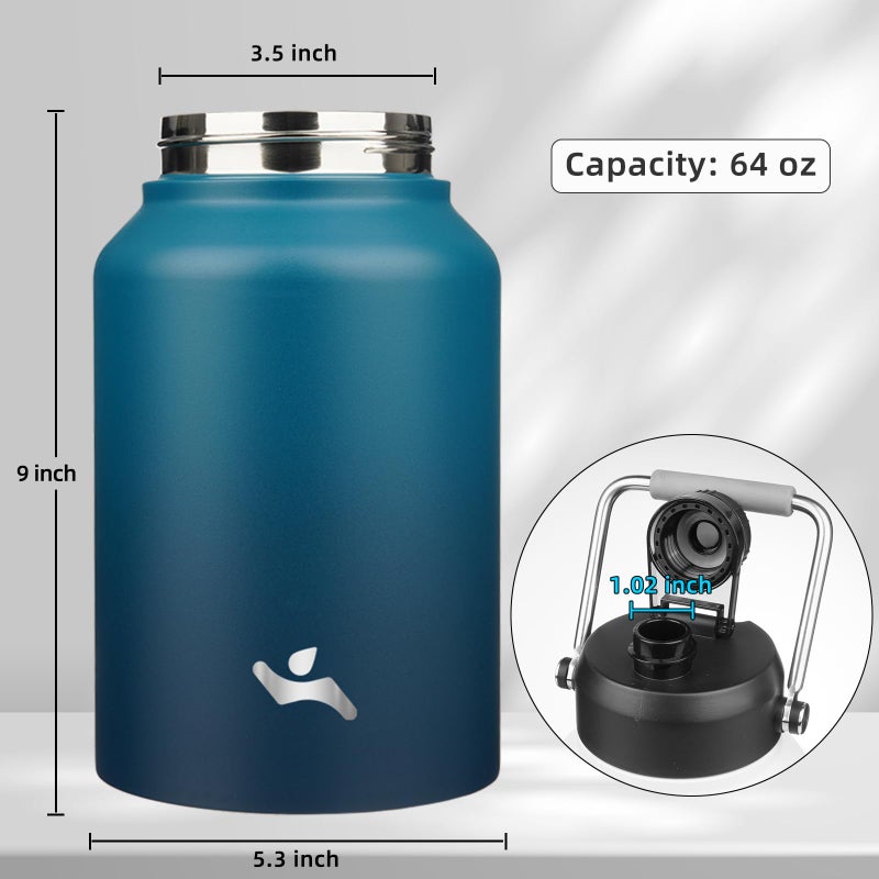Konokyo Half Gallon Jug with Handle,64 oz Insulated Water Bottle with Carrying Pouch,Double Wall Vacuum Stainless Steel Metal Bottle,Indigo Black - Image 2