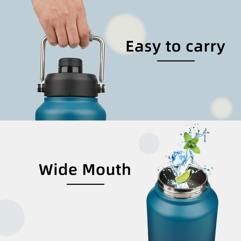 Konokyo Half Gallon Jug with Handle,64 oz Insulated Water Bottle with Carrying Pouch,Double Wall Vacuum Stainless Steel Metal Bottle,Indigo Black - Image 4