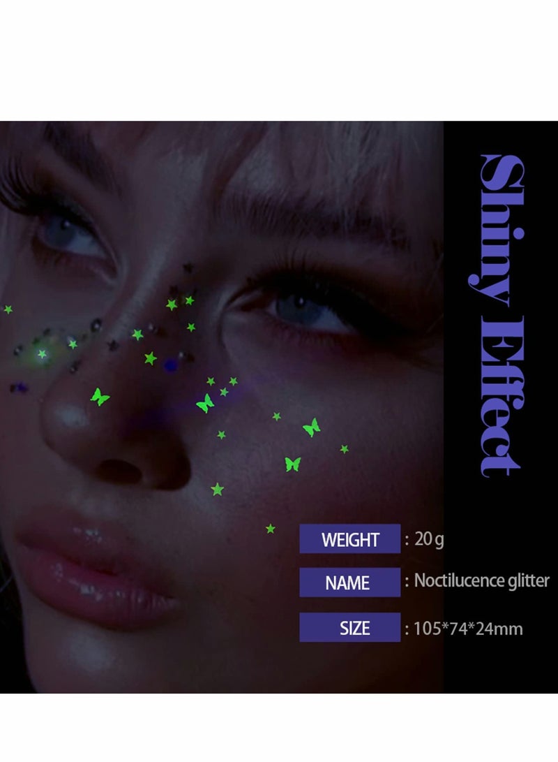 Excefore Luminous Body Glitter Gel White Face Glitters Body Gel Sequins Noctiliucence Chunky Glitter for Face Hair Nails Holographic Cosmetic Laser Powder Festival Glitter Makeup Glow in The Dark - Image 2
