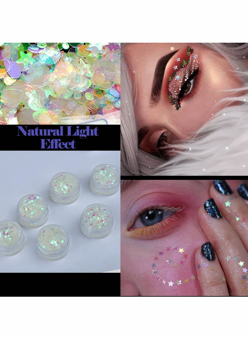 Excefore Luminous Body Glitter Gel White Face Glitters Body Gel Sequins Noctiliucence Chunky Glitter for Face Hair Nails Holographic Cosmetic Laser Powder Festival Glitter Makeup Glow in The Dark - Image 4